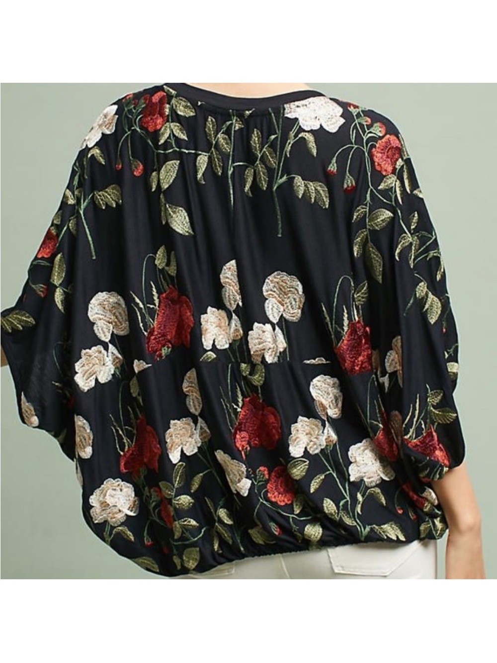 Anthropologie Black Floral  Embroidered Top Allora Size Medium Large Art to Wear - Picture 3 of 12